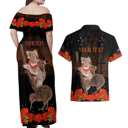 Koala and Kiwi Bird ANZAC Day Custom Couples Matching Off Shoulder Maxi Dress and Hawaiian Shirt Soldier Style