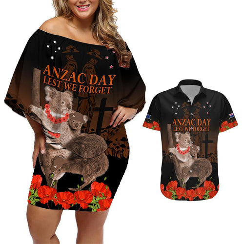 Koala and Kiwi Bird ANZAC Day Custom Couples Matching Off Shoulder Short Dress and Hawaiian Shirt Soldier Style