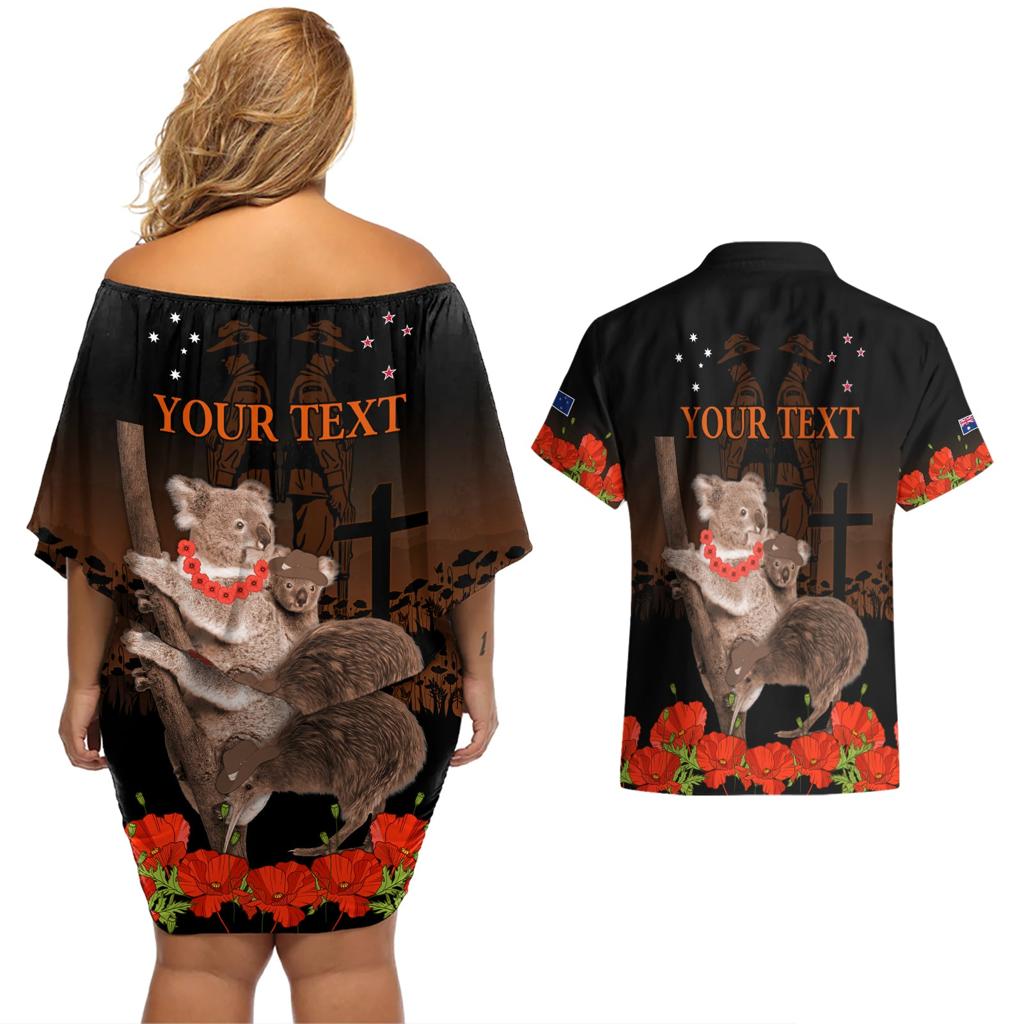 Koala and Kiwi Bird ANZAC Day Custom Couples Matching Off Shoulder Short Dress and Hawaiian Shirt Soldier Style