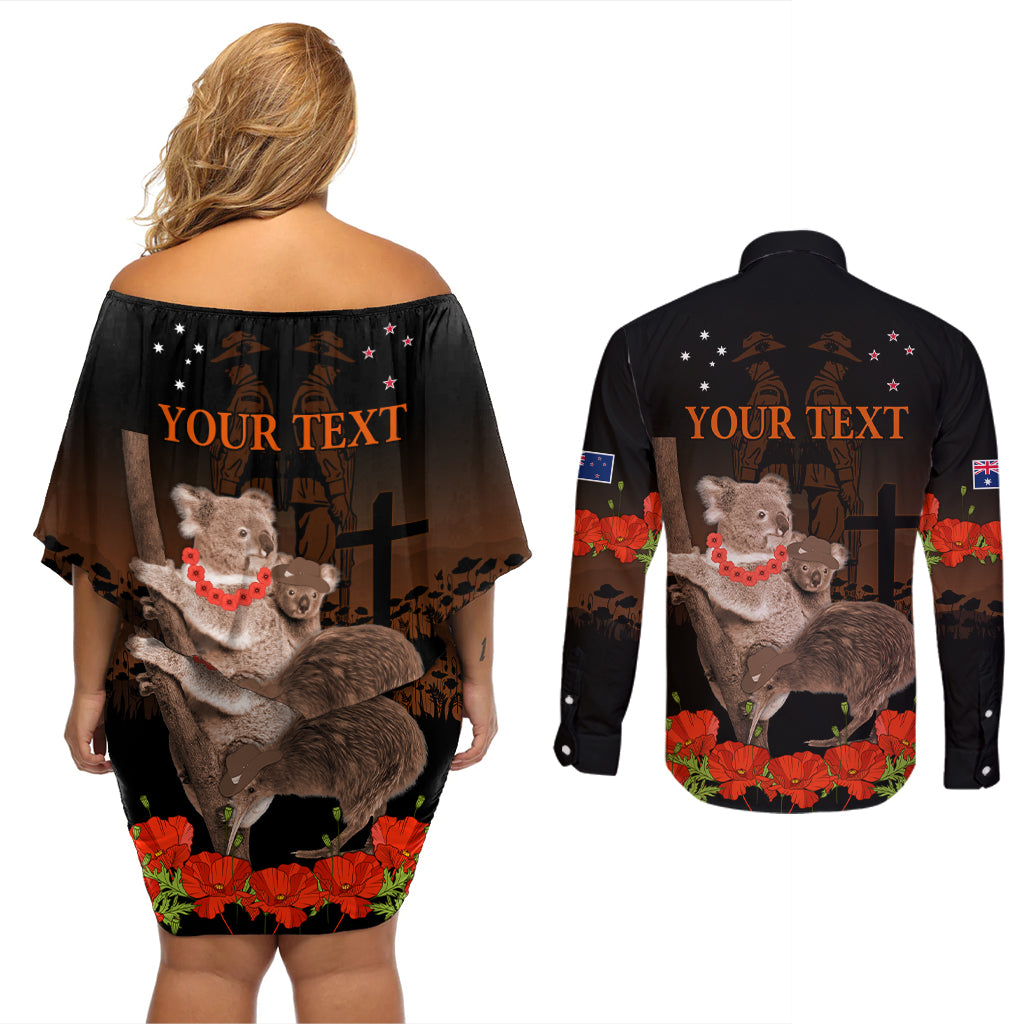 Koala and Kiwi Bird ANZAC Day Custom Couples Matching Off Shoulder Short Dress and Long Sleeve Button Shirt Soldier Style