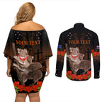 Koala and Kiwi Bird ANZAC Day Custom Couples Matching Off Shoulder Short Dress and Long Sleeve Button Shirt Soldier Style