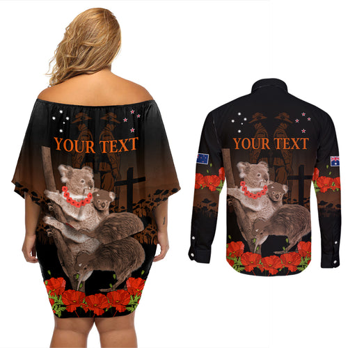 Koala and Kiwi Bird ANZAC Day Custom Couples Matching Off Shoulder Short Dress and Long Sleeve Button Shirt Soldier Style