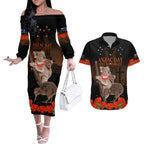 Koala and Kiwi Bird ANZAC Day Custom Couples Matching Off The Shoulder Long Sleeve Dress and Hawaiian Shirt Soldier Style