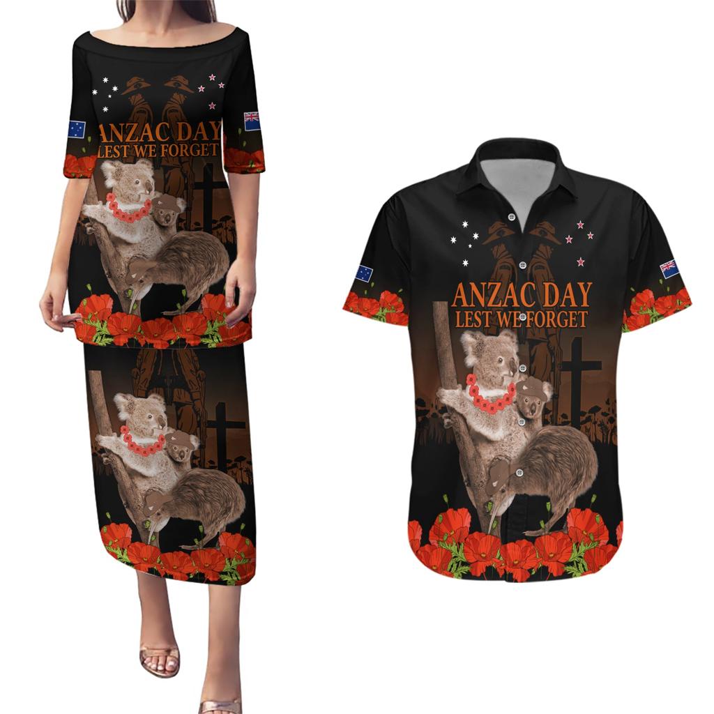 Koala and Kiwi Bird ANZAC Day Custom Couples Matching Puletasi and Hawaiian Shirt Soldier Style