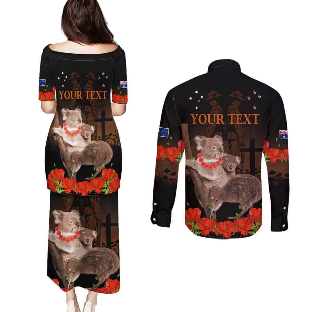 Koala and Kiwi Bird ANZAC Day Custom Couples Matching Puletasi and Long Sleeve Button Shirt Soldier Style