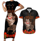 Koala and Kiwi Bird ANZAC Day Custom Couples Matching Short Sleeve Bodycon Dress and Hawaiian Shirt Soldier Style