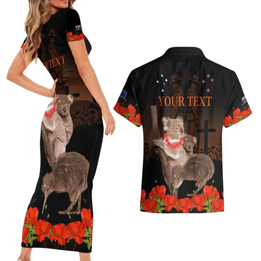 Koala and Kiwi Bird ANZAC Day Custom Couples Matching Short Sleeve Bodycon Dress and Hawaiian Shirt Soldier Style