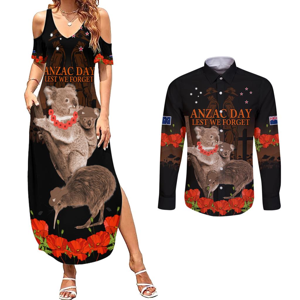 Koala and Kiwi Bird ANZAC Day Custom Couples Matching Summer Maxi Dress and Long Sleeve Button Shirt Soldier Style