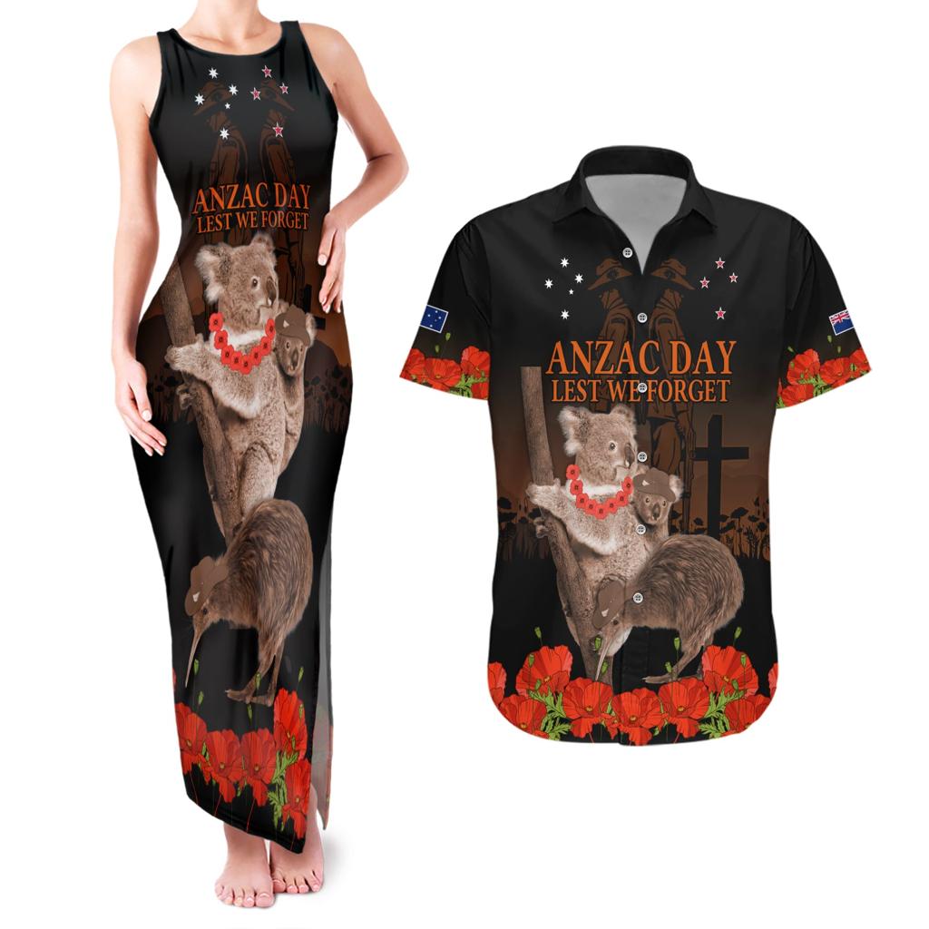 Koala and Kiwi Bird ANZAC Day Custom Couples Matching Tank Maxi Dress and Hawaiian Shirt Soldier Style