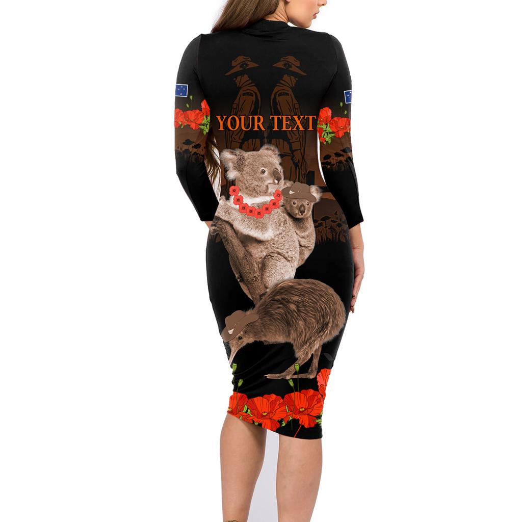 Koala and Kiwi Bird ANZAC Day Custom Family Matching Long Sleeve Bodycon Dress and Hawaiian Shirt Soldier Style
