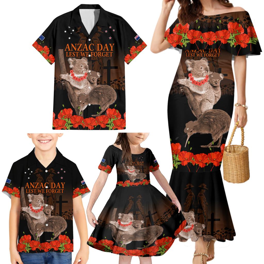Koala and Kiwi Bird ANZAC Day Custom Family Matching Mermaid Dress and Hawaiian Shirt Soldier Style