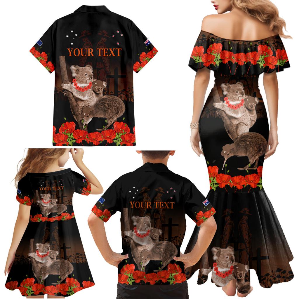 Koala and Kiwi Bird ANZAC Day Custom Family Matching Mermaid Dress and Hawaiian Shirt Soldier Style
