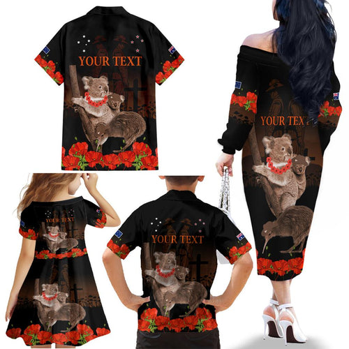 Koala and Kiwi Bird ANZAC Day Custom Family Matching Off Shoulder Long Sleeve Dress and Hawaiian Shirt Soldier Style