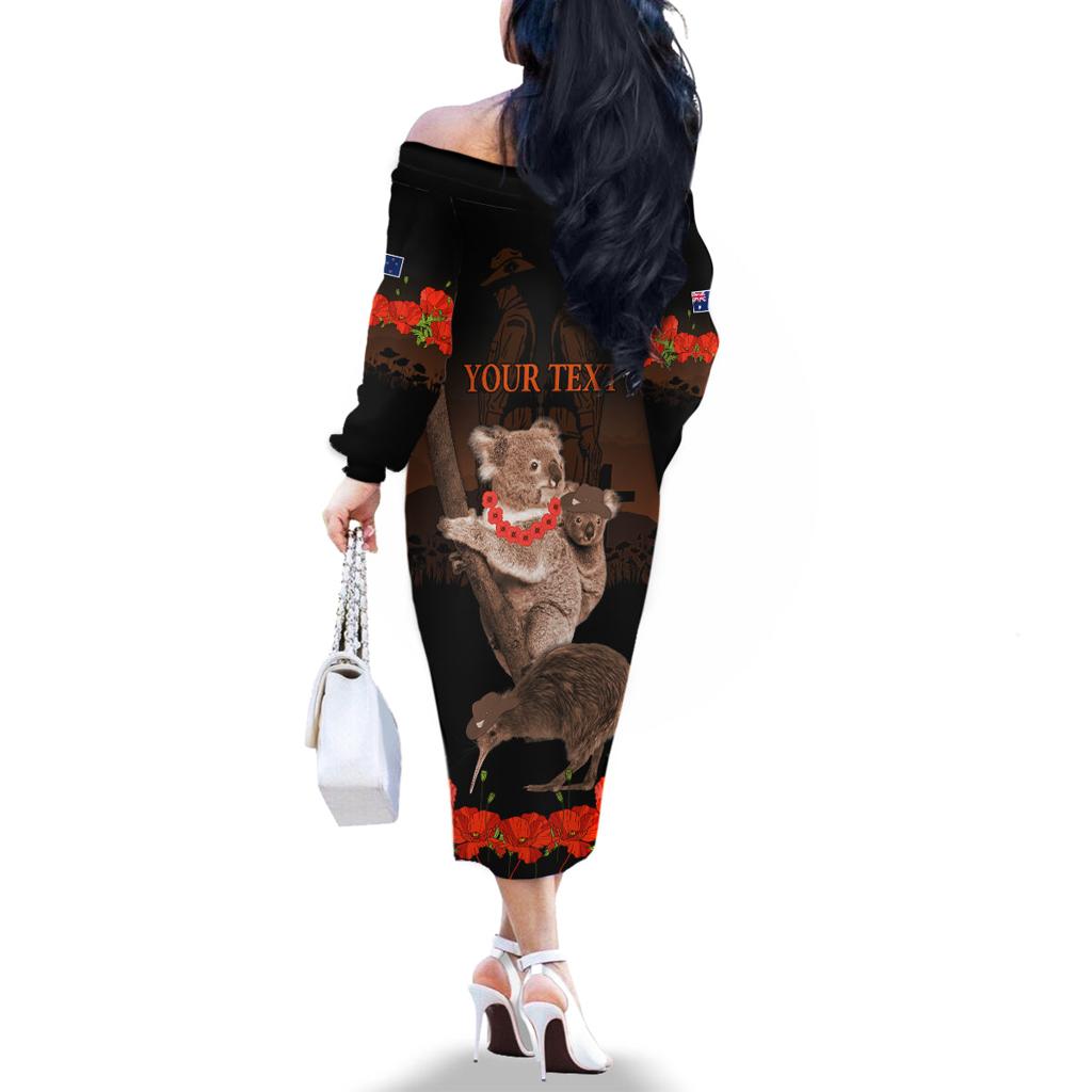 Koala and Kiwi Bird ANZAC Day Custom Family Matching Off Shoulder Long Sleeve Dress and Hawaiian Shirt Soldier Style