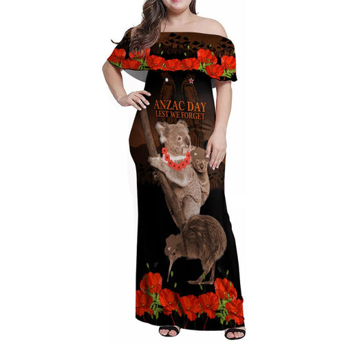 Koala and Kiwi Bird ANZAC Day Custom Family Matching Off Shoulder Maxi Dress and Hawaiian Shirt Soldier Style