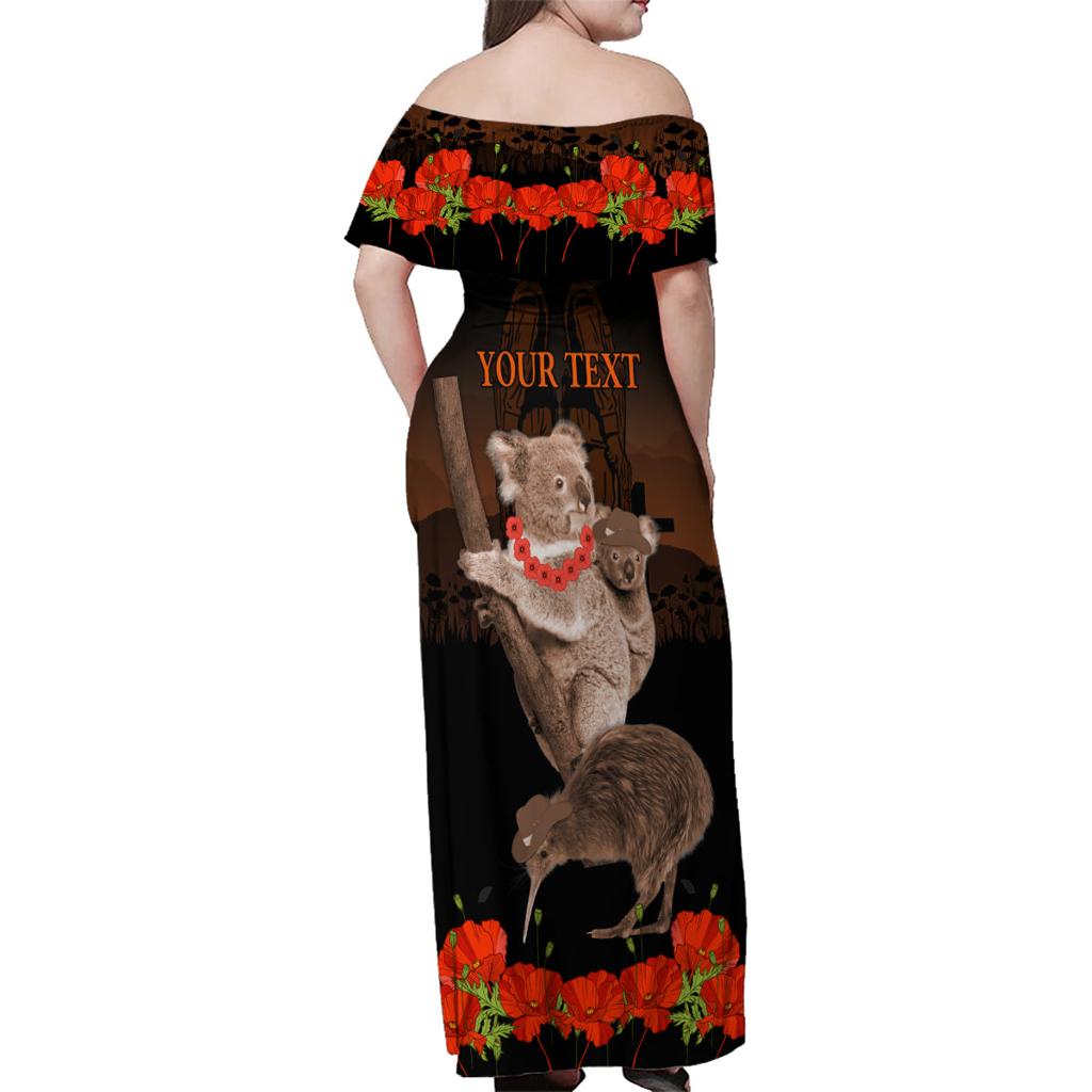 Koala and Kiwi Bird ANZAC Day Custom Family Matching Off Shoulder Maxi Dress and Hawaiian Shirt Soldier Style