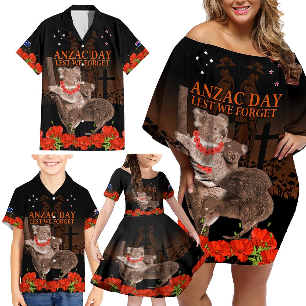 Koala and Kiwi Bird ANZAC Day Custom Family Matching Off Shoulder Short Dress and Hawaiian Shirt Soldier Style