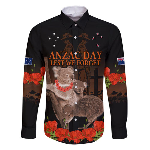 Koala and Kiwi Bird ANZAC Day Custom Family Matching Off Shoulder Short Dress and Hawaiian Shirt Soldier Style
