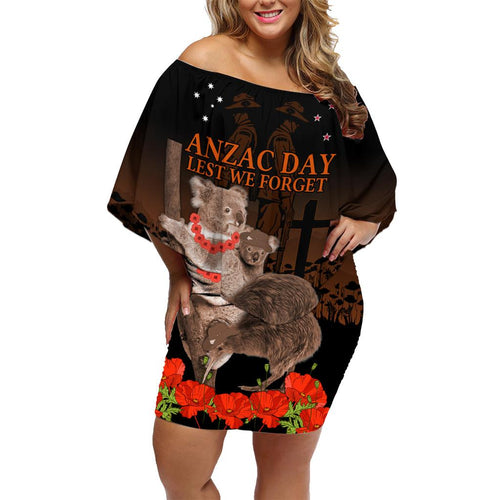 Koala and Kiwi Bird ANZAC Day Custom Family Matching Off Shoulder Short Dress and Hawaiian Shirt Soldier Style