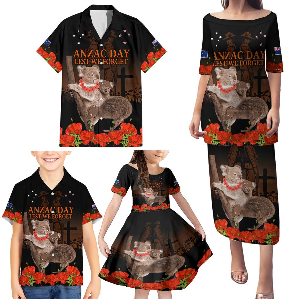 Koala and Kiwi Bird ANZAC Day Custom Family Matching Puletasi and Hawaiian Shirt Soldier Style