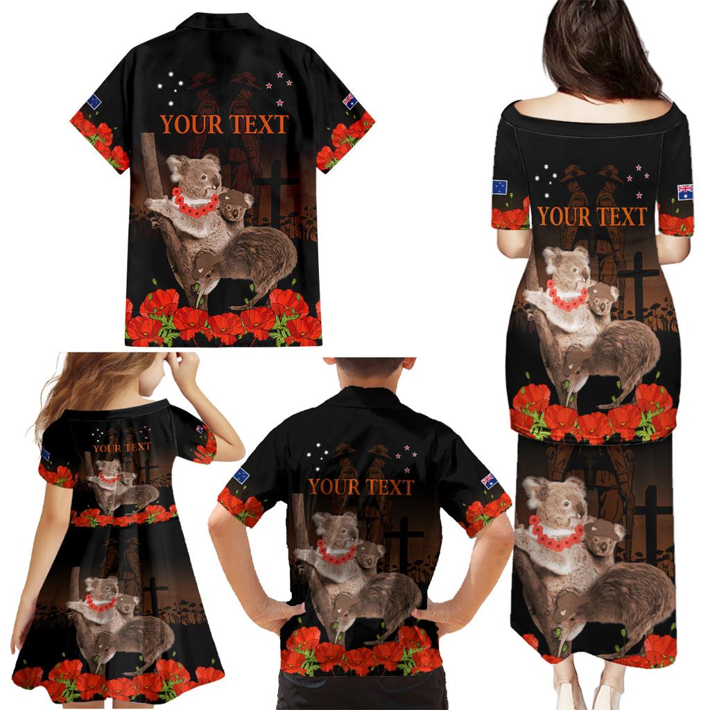 Koala and Kiwi Bird ANZAC Day Custom Family Matching Puletasi and Hawaiian Shirt Soldier Style