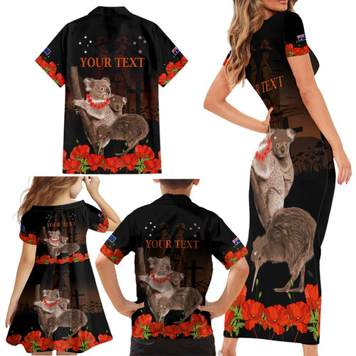 Koala and Kiwi Bird ANZAC Day Custom Family Matching Short Sleeve Bodycon Dress and Hawaiian Shirt Soldier Style