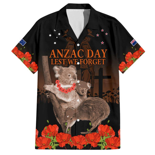 Koala and Kiwi Bird ANZAC Day Custom Family Matching Short Sleeve Bodycon Dress and Hawaiian Shirt Soldier Style