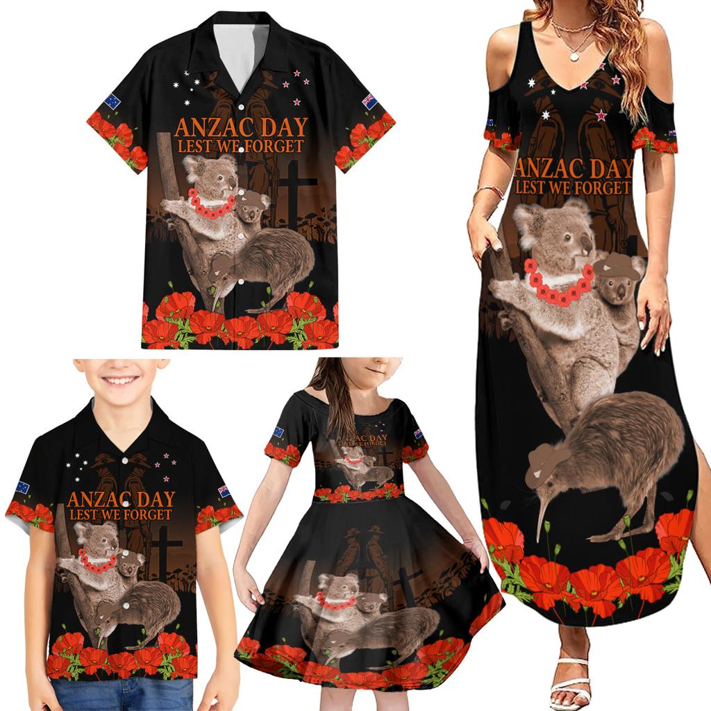 Koala and Kiwi Bird ANZAC Day Custom Family Matching Summer Maxi Dress and Hawaiian Shirt Soldier Style