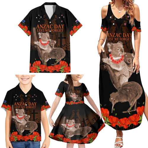 Koala and Kiwi Bird ANZAC Day Custom Family Matching Summer Maxi Dress and Hawaiian Shirt Soldier Style