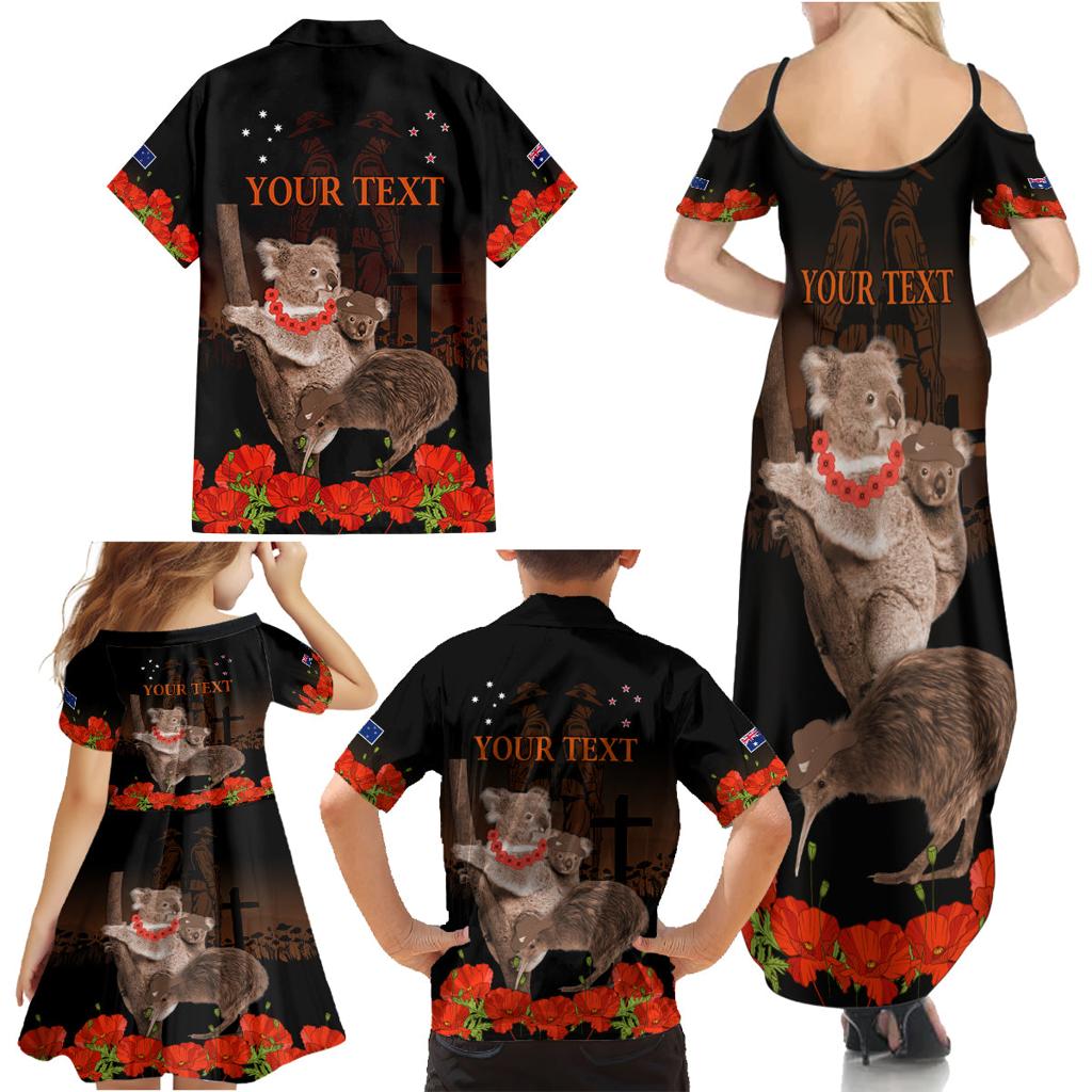 Koala and Kiwi Bird ANZAC Day Custom Family Matching Summer Maxi Dress and Hawaiian Shirt Soldier Style