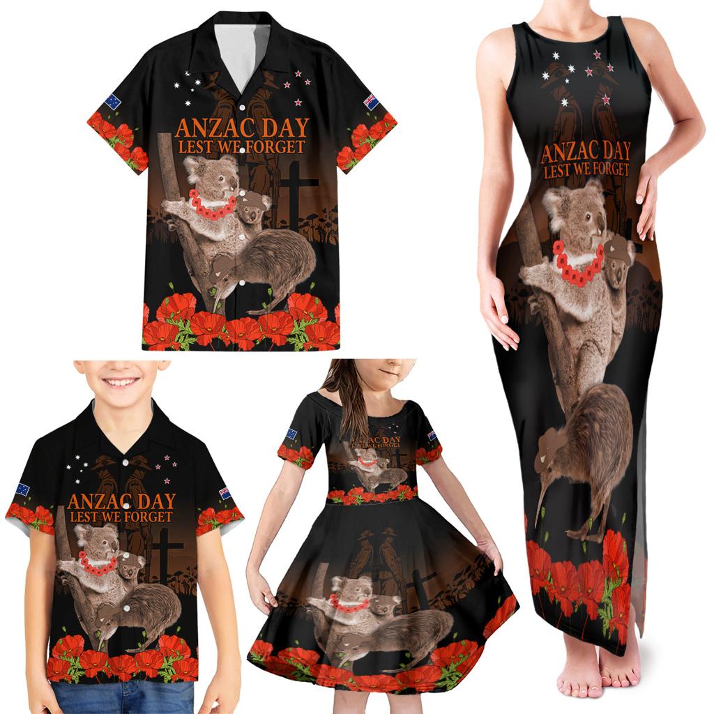 Koala and Kiwi Bird ANZAC Day Custom Family Matching Tank Maxi Dress and Hawaiian Shirt Soldier Style