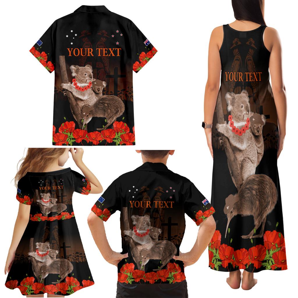 Koala and Kiwi Bird ANZAC Day Custom Family Matching Tank Maxi Dress and Hawaiian Shirt Soldier Style