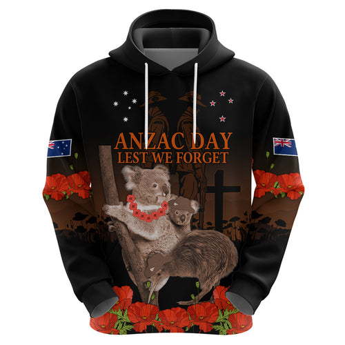 Koala and Kiwi Bird ANZAC Day Custom Hoodie Soldier Style
