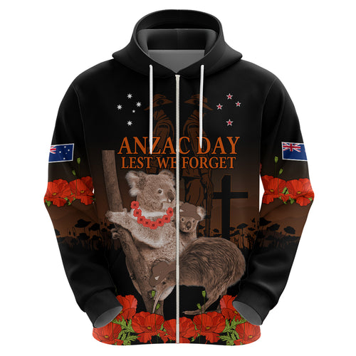 Koala and Kiwi Bird ANZAC Day Custom Hoodie Soldier Style