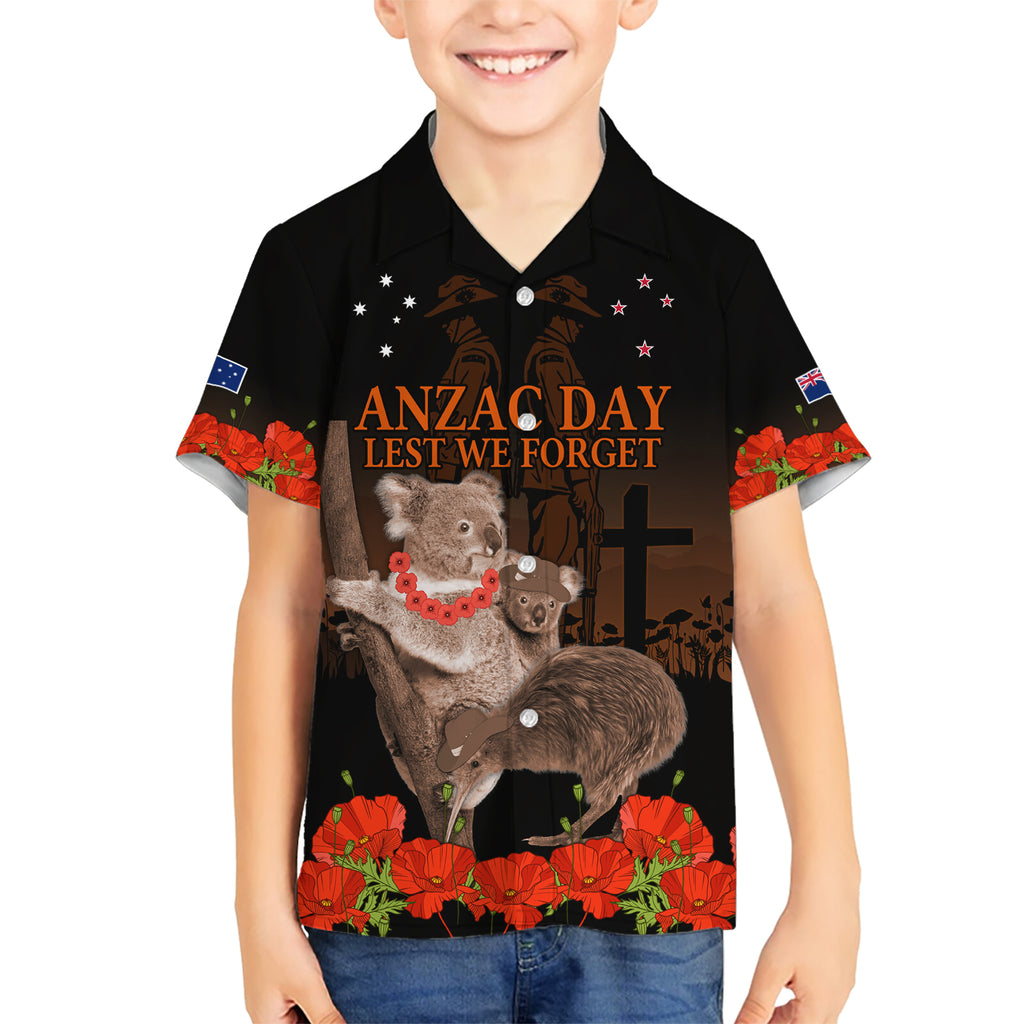 Koala and Kiwi Bird ANZAC Day Custom Kid Hawaiian Shirt Soldier Style