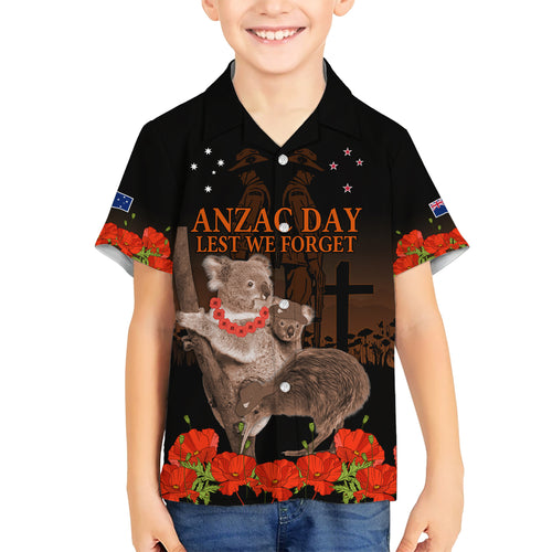 Koala and Kiwi Bird ANZAC Day Custom Kid Hawaiian Shirt Soldier Style