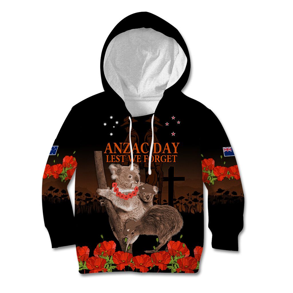 Koala and Kiwi Bird ANZAC Day Custom Kid Hoodie Soldier Style