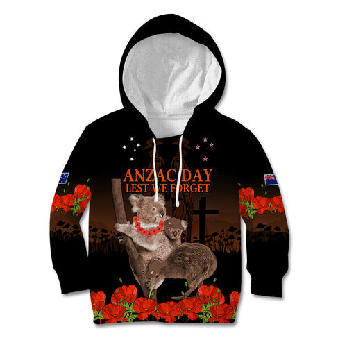Koala and Kiwi Bird ANZAC Day Custom Kid Hoodie Soldier Style