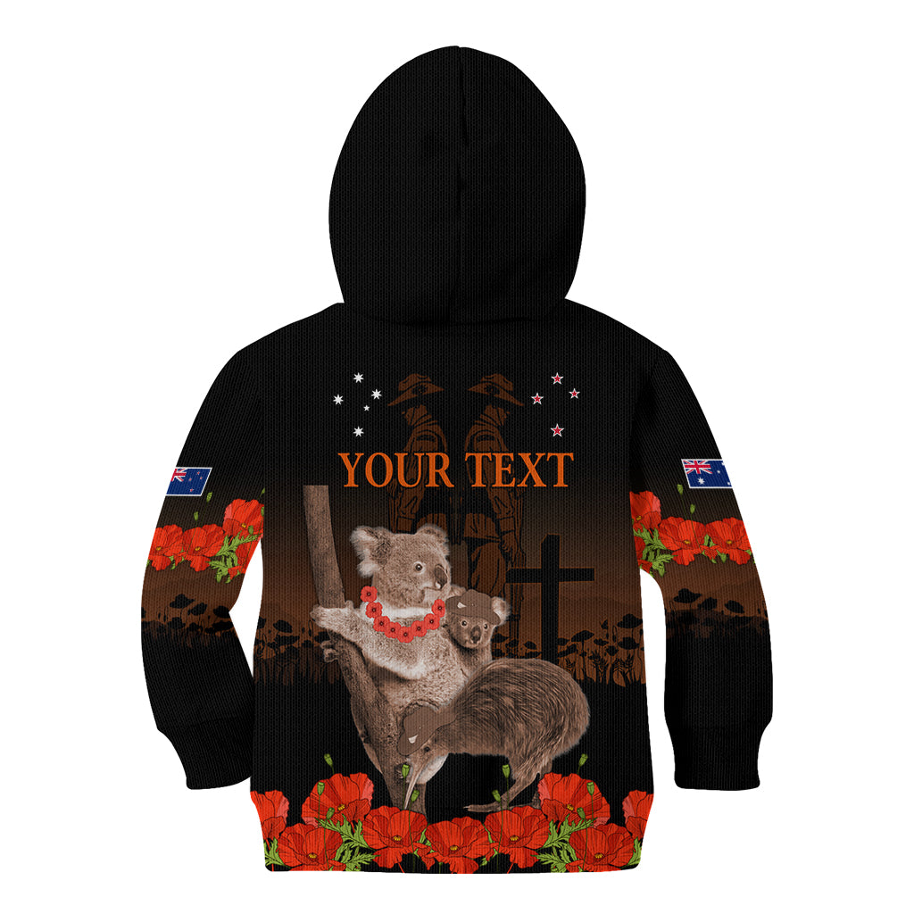 Koala and Kiwi Bird ANZAC Day Custom Kid Hoodie Soldier Style