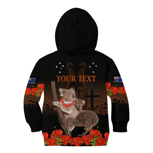Koala and Kiwi Bird ANZAC Day Custom Kid Hoodie Soldier Style