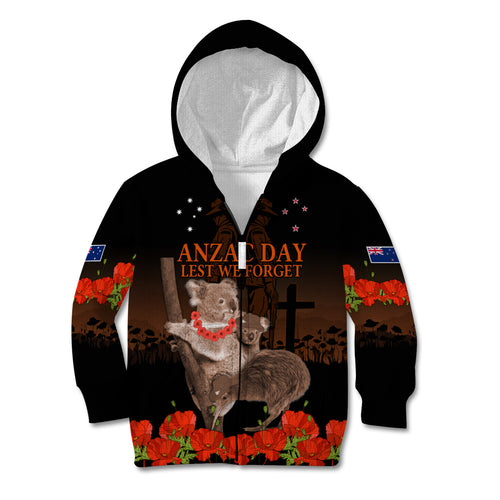 Koala and Kiwi Bird ANZAC Day Custom Kid Hoodie Soldier Style