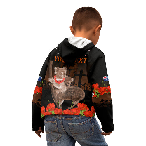 Koala and Kiwi Bird ANZAC Day Custom Kid Hoodie Soldier Style