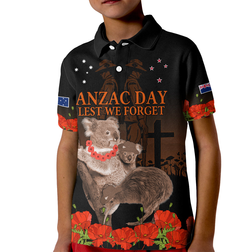 Koala and Kiwi Bird ANZAC Day Custom Kid Polo Shirt Soldier Style