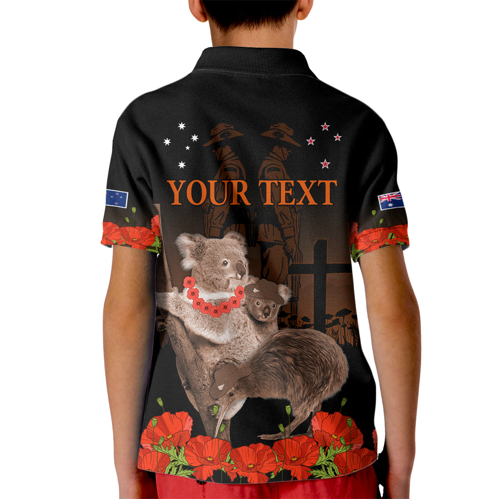 Koala and Kiwi Bird ANZAC Day Custom Kid Polo Shirt Soldier Style
