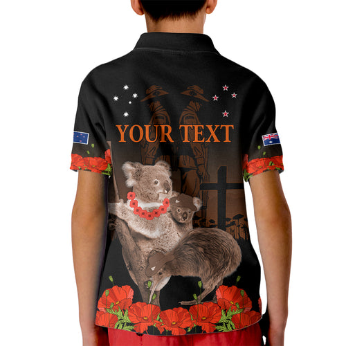 Koala and Kiwi Bird ANZAC Day Custom Kid Polo Shirt Soldier Style