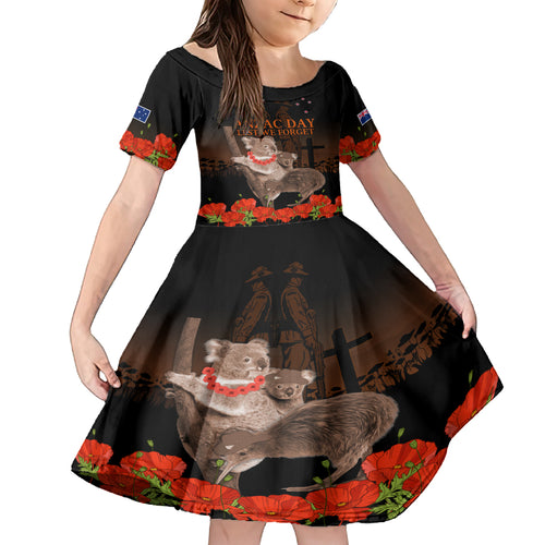 Koala and Kiwi Bird ANZAC Day Custom Kid Short Sleeve Dress Soldier Style