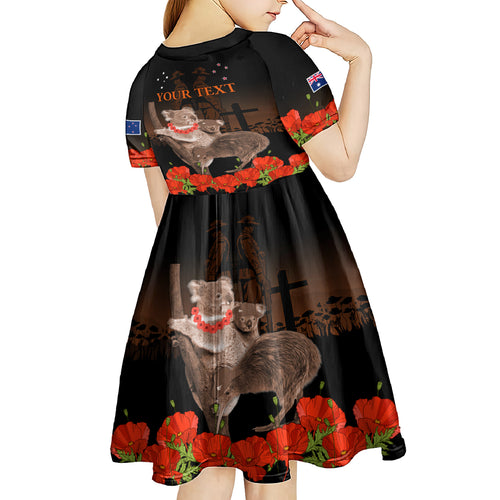 Koala and Kiwi Bird ANZAC Day Custom Kid Short Sleeve Dress Soldier Style
