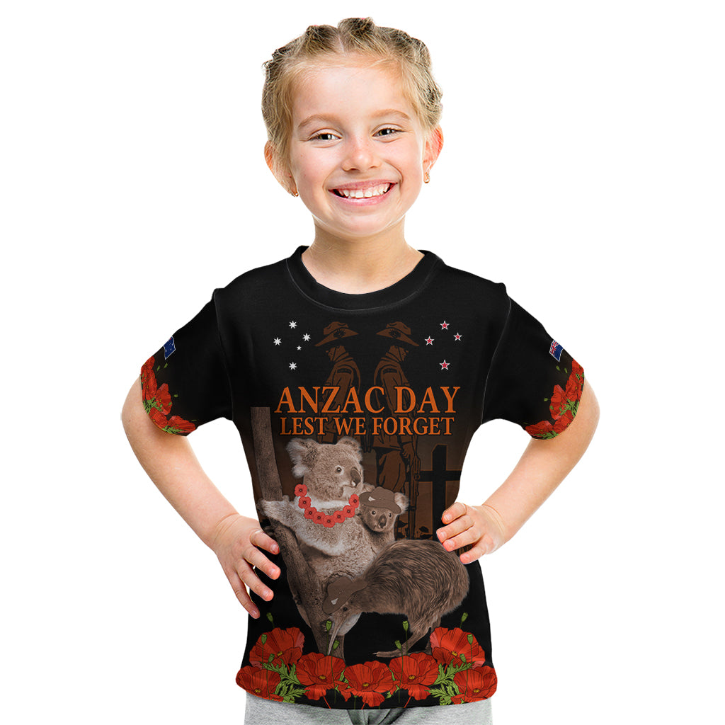 Koala and Kiwi Bird ANZAC Day Custom Kid T Shirt Soldier Style