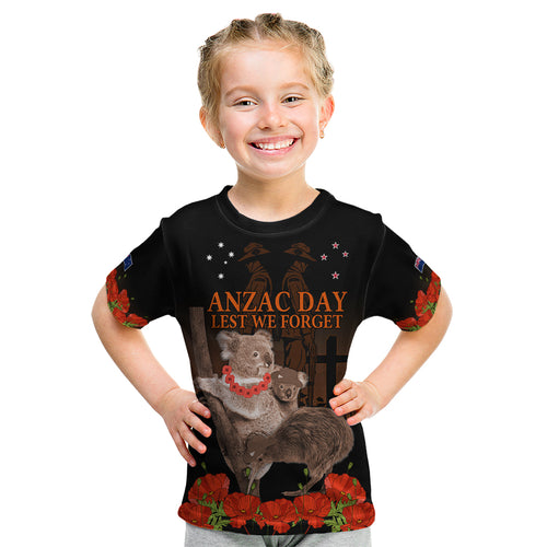 Koala and Kiwi Bird ANZAC Day Custom Kid T Shirt Soldier Style
