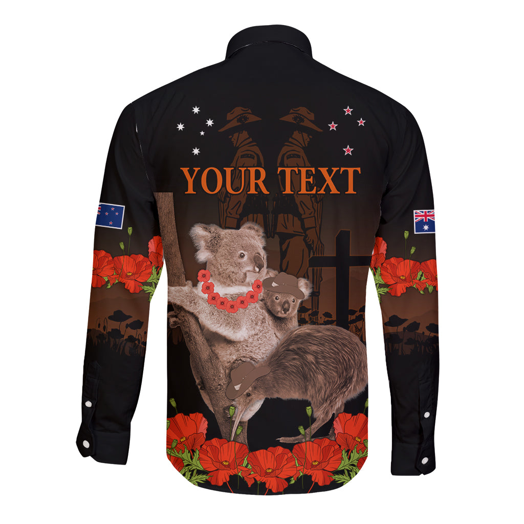 Koala and Kiwi Bird ANZAC Day Custom Long Sleeve Button Shirt Soldier Style